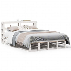 vidaXL Bed Frame with Headboard Bed White 135x190 cm Double Solid Wood Pine