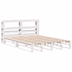 vidaXL Bed Frame with Headboard Bed White 135x190 cm Double Solid Wood Pine