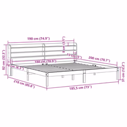 vidaXL Bed Frame with Headboard Bed 180x200 cm Super King Solid Wood Pine - Additional view 3