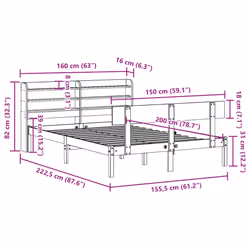vidaXL Bed Frame with Headboard Bed Base 150x200 cm King Size Solid Wood Pine
