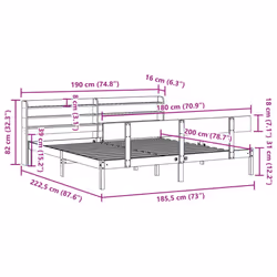 vidaXL Bed Frame with Headboard Bed 180x200 cm Super King Solid Wood Pine