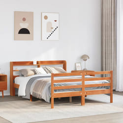 vidaXL Bed Frame & Headboard Wax Brown 120x190 cm Small Double Solid Wood Pine