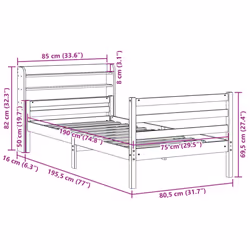 vidaXL Bed Frame with Headboard Bed 75x190 cm Small Single Solid Wood Pine