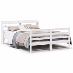 vidaXL Bed Frame with Headboard Bed White 135x190 cm Double Solid Wood Pine