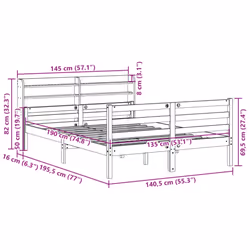 vidaXL Bed Frame with Headboard Bed White 135x190 cm Double Solid Wood Pine