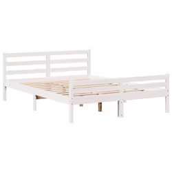 vidaXL Bed Frame with Headboard Bed White 135x190 cm Double Solid Wood Pine - Additional view 4