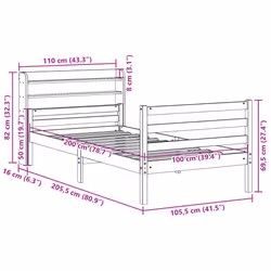 vidaXL Bed Frame with Headboard Bed Base Bedstead 100x200 cm Solid Wood Pine - Additional view 10