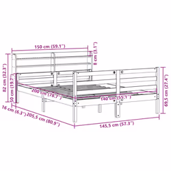 vidaXL Bed Frame with Headboard Bed Base Bedstead 140x200 cm Solid Wood Pine - Additional view 10