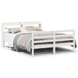 vidaXL Bed Frame with Headboard White 150x200 cm King Size Solid Wood Pine