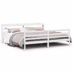 vidaXL Bed Frame with Headboard White 180x200 cm Super King Solid Wood Pine