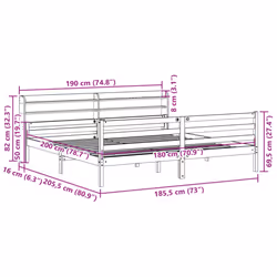 vidaXL Bed Frame with Headboard White 180x200 cm Super King Solid Wood Pine