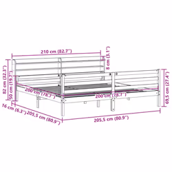 vidaXL Bed Frame with Headboard Bed Base Bedstead 200x200 cm Solid Wood Pine - Additional view 10