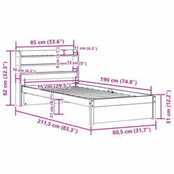 vidaXL Bed Frame with Headboard Bed 75x190 cm Small Single Solid Wood Pine