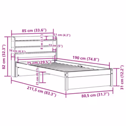 vidaXL Bed Frame with Headboard White 75x190 cm Small Single Solid Wood Pine