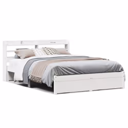 vidaXL Bed Frame with Headboard Bed Base White 140x190 cm Solid Wood Pine