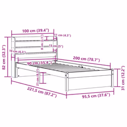 vidaXL Bed Frame with Headboard Bed Base Bedstead 90x200 cm Solid Wood Pine