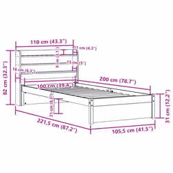 vidaXL Bed Frame with Headboard Bed Base White 100x200 cm Solid Wood Pine