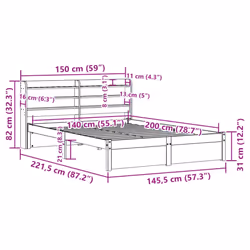 vidaXL Bed Frame with Headboard Bed Base White 140x200 cm Solid Wood Pine