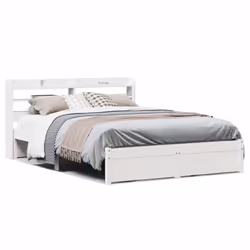 vidaXL Bed Frame with Headboard White 150x200 cm King Size Solid Wood Pine