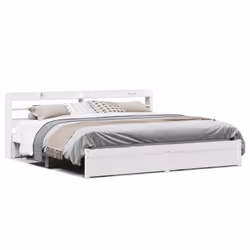 vidaXL Bed Frame with Headboard White 180x200 cm Super King Solid Wood Pine