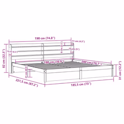 vidaXL Bed Frame with Headboard White 180x200 cm Super King Solid Wood Pine
