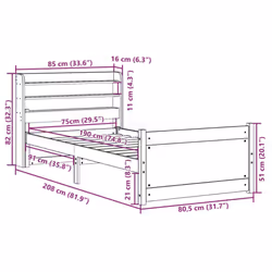 vidaXL Bed Frame with Headboard Bed 75x190 cm Small Single Solid Wood Pine