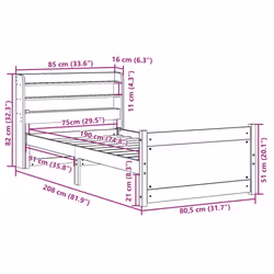 vidaXL Bed Frame with Headboard White 75x190 cm Small Single Solid Wood Pine