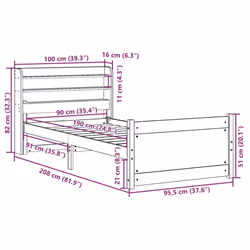 vidaXL Bed Frame with Headboard Bed Base 90x190 cm Single Solid Wood Pine
