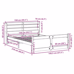 vidaXL Bed Frame with Headboard Bed Base White 140x200 cm Solid Wood Pine