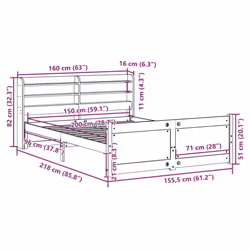vidaXL Bed Frame with Headboard Bed Base 150x200 cm King Size Solid Wood Pine
