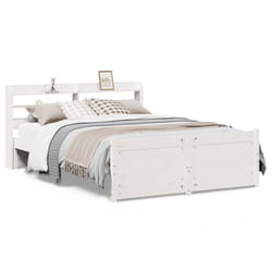 vidaXL Bed Frame with Headboard White 150x200 cm King Size Solid Wood Pine