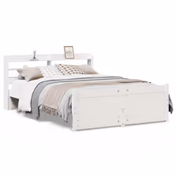 vidaXL Bed Frame with Headboard Bed Base White 160x200 cm Solid Wood Pine