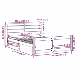 vidaXL Bed Frame with Headboard Bed Base White 160x200 cm Solid Wood Pine