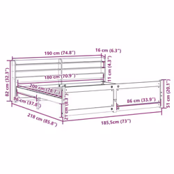 vidaXL Bed Frame with Headboard Bed 180x200 cm Super King Solid Wood Pine