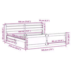 vidaXL Bed Frame with Headboard White 180x200 cm Super King Solid Wood Pine
