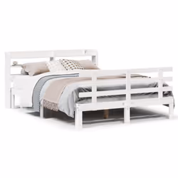 vidaXL Bed Frame with Headboard Bed Base White 120x200 cm Solid Wood Pine
