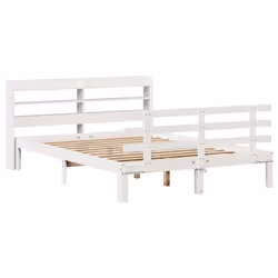 vidaXL Bed Frame with Headboard Bed Base White 140x200 cm Solid Wood Pine - Additional view 2