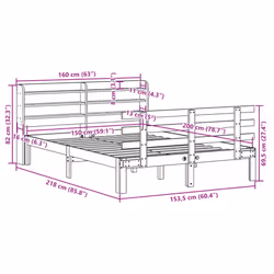 vidaXL Bed Frame with Headboard Bed Base 150x200 cm King Size Solid Wood Pine