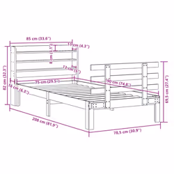 vidaXL Bed Frame & Headboard Wax Brown 75x190 cm Small Single Solid Wood Pine - Additional view 10