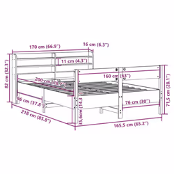 vidaXL Bed Frame with Headboard Bed Base Wax Brown 160x200 cm Solid Wood Pine - Additional view 3