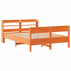 vidaXL Bed Frame with Headboard Wax Solid Wood Pine - wax brown