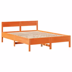 vidaXL Bed Frame with Headboard Bed Base Wax Brown 140x190 cm Solid Wood Pine - Additional view 6