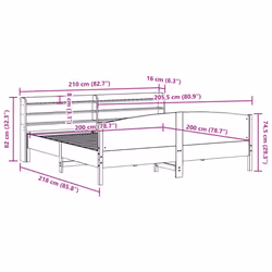 vidaXL Bed Frame with Headboard Bed Base White 200x200 cm Solid Wood Pine - Additional view 3