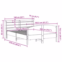 vidaXL Bed Frame with Headboard Bed Base 150x200 cm King Size Solid Wood Pine
