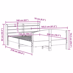 vidaXL Bed Frame with Headboard White 150x200 cm King Size Solid Wood Pine