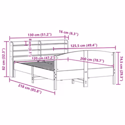 vidaXL Bed Frame with Headboard Bed Base Solid Wood Pine - 120 x 200 cm