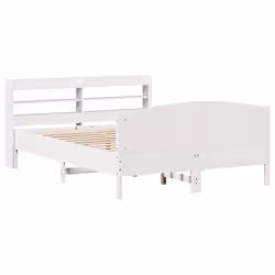 vidaXL Bed Frame with Headboard Bed White 135x190 cm Double Solid Wood Pine