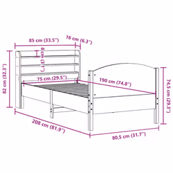 vidaXL Bed Frame with Headboard Bed 75x190 cm Small Single Solid Wood Pine