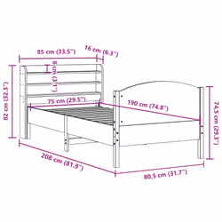 vidaXL Bed Frame with Headboard White 75x190 cm Small Single Solid Wood Pine