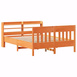 vidaXL Bed Frame with Headboard Bed Base Wax Brown 160x200 cm Solid Wood Pine - Additional view 2